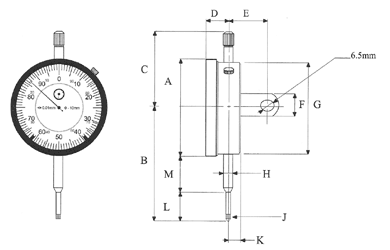 Dial Gauge 25mm travel x 0.01mm - clockwise
