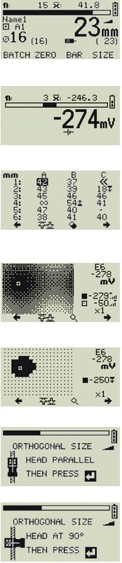 Covermeter screen displays